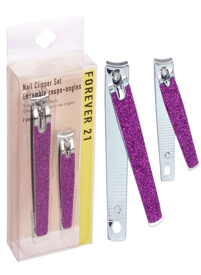FOREVER 21 Nail Clippers Set - 2pc Purple Glitter Nail Clipper Value Pack, Big & Small Precision Nail Clippers Pack, Essential Manicure & Pedicure Tools - Image 1